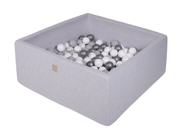 Vierkante ballenbak - Licht grijs met Witte, Zilveren en Grijze ballen